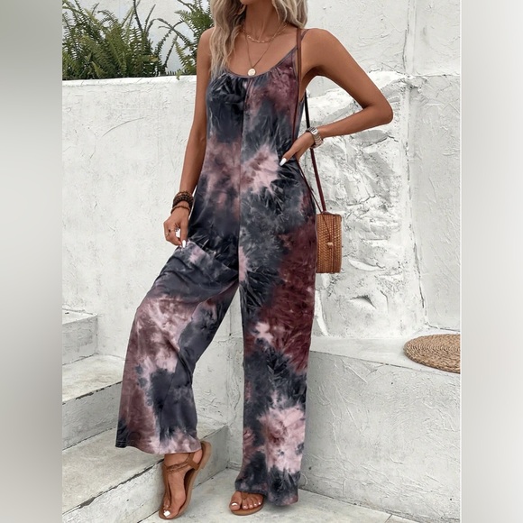 Boho Tie Dye Wide Leg Cami Jumpsuit M - Picture 3 of 8